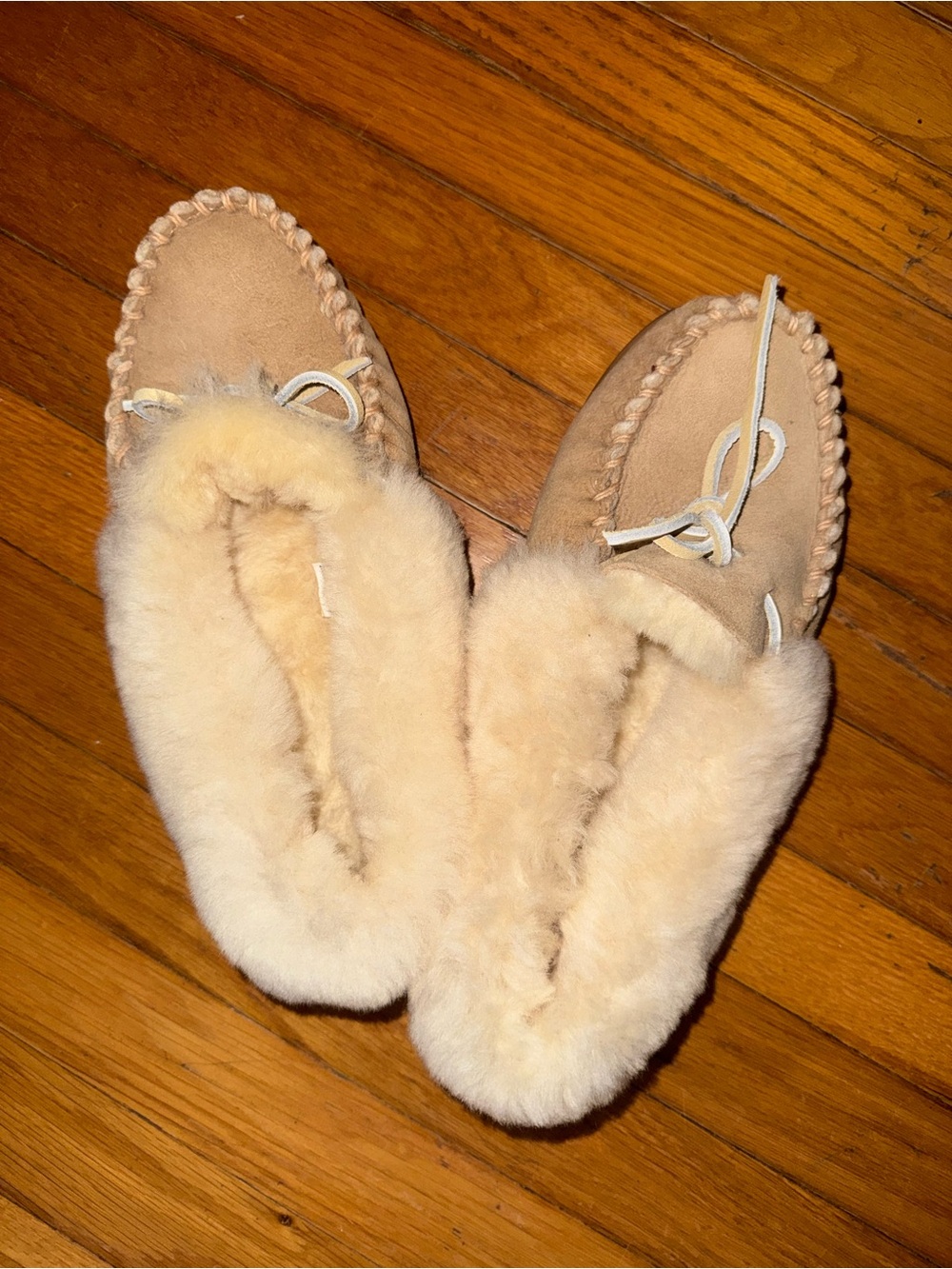 L.L. Bean Cream Plush Shearling Moccasin Slippers